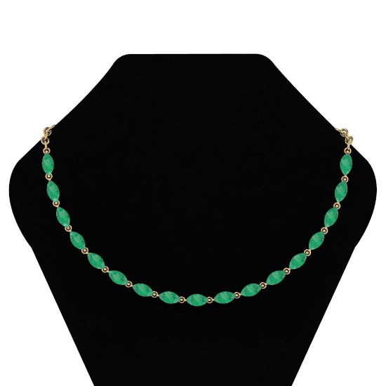 Certified 17.00 Ctw Emerald Necklace For Ladies 14K Yellow Gold MADE IN USA