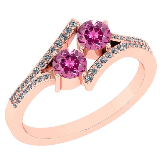 Certified 1.06 Ctw Genuine Pink Tourmaline And Diamond 14k Rose Gold Engagement Ring
