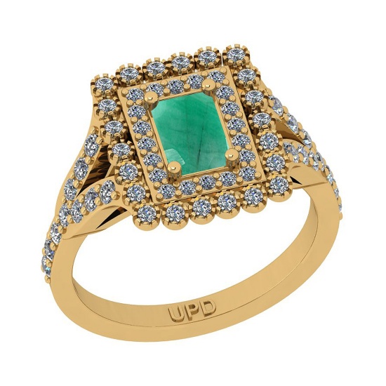1.20 Ctw SI2/I1 Emerald And Diamond 14K Yellow Gold Engagement Ring