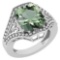 Certified 6.04 Ctw Green Amethyst And Diamond Ladies Fashion Halo Ring 14k White Gold MADE IN USA (V