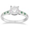 Cathedral Emerald and Diamond Engagement Ring 14k White Gold 1.20ctw