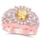 Certified 3.00 CTW Genuine Citrine And Diamond 14K Rose Gold Ring