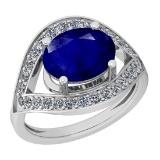 2.42 Ctw I2/I3 Blue Sapphire And Diamond 14K White Gold Ring
