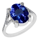 Certified 4.14 Ctw VS/SI1 Tanzanite and Diamond 14K White Gold Vintage Style Ring