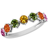 Certified 0.77 Ctw Multi Sapphire 14K White Gold Ring