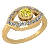 Certified 0.49 Ctw Treated Fancy Yellow Diamond And Diamond Ladies Fashion Halo Ring 14K Yellow Gold