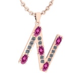 1.61 Ctw Pink Tourmaline And Diamond Alphabet 'N' Pendant from the Valentines collection 14K Rose Go