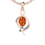 Certified 1.62 Ctw SI2/I1 Orange Sapphire And Diamond 14K Rose Gold Vintage Style Necklace
