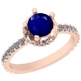 0.75 Ctw SI2/I1 Blue Sapphire And Diamond 14K Rose Gold Ring