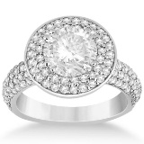 Pave Diamond Double Halo Engagement Ring 18k White Gold 2.09ctw