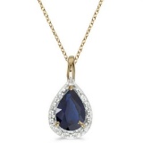 Pear Shaped Blue Sapphire Pendant Necklace 14k Yellow Gold 0.85ctw