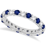 Eternity Diamond and Blue Sapphire Ring Band 14k White Gold 2.35ctw