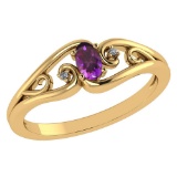 Certified 0.22 Ctw Amethyst And Diamond 14k Yellow Gold Simple Ring
