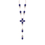 10.50 Ctw SI2/I1 Blue Sapphire And Diamond 14K Rose Gold Yard Necklace