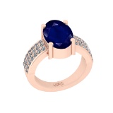 4.80 Ctw I2/I3 Blue Sapphire And Diamond 14K Rose Gold Engagement Ring