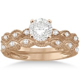 Antique style Diamond Engagement Ring Set 18k Rose Gold 1.20ctw