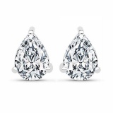Certified 1.00 CTW Pear Diamond 14K White Gold Earring