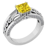 Certified 1.53 Ctw Treated Fancy Yellow Diamond And White Diamond Wedding/Engagement Style 14k White
