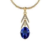Certified 3.77 Ctw VS/SI1 Tanzanite And Diamond 14K Yellow Gold Vintage Style Necklace