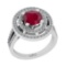 2.10 Ctw SI2/I1 Ruby And Diamond 14K White Gold 2 Row Engagement Halo Ring
