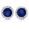 Diamond and Blue Sapphire Earrings Halo 14K White Gold 1.15tcw