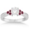 Floral Diamond and Ruby Engagement Ring Setting 14k White Gold 1.30ctw