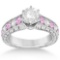 Vintage Style Diamond and Pink Sapphire Engagement Ring in 14k W Gold 2.41ctw