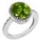 Certified 5.05 Ctw Peridot And Diamond VS/SI1 Halo Ring 14K White Gold MADE IN USA