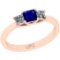1.55 Ctw SI2/I1 Blue Sapphire And Diamond 14K Rose Gold three Stone Ring