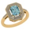 2.12 Ctw Aquamarine And Diamond 14k Yellow Gold Halo Ring