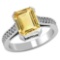 Certified 2.85 CTW Genuine Citrine And Diamond 14K White Gold Ring