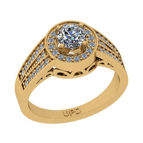0.85 Ctw SI2/I1 Gia Certified Center Diamond 14K Yellow Gold Ring