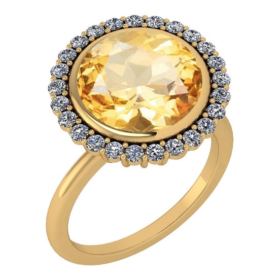 Certified 5.95 Ctw Citrine And Diamond VS/SI1 Halo Ring 14K Yellow Gold MADE IN USA