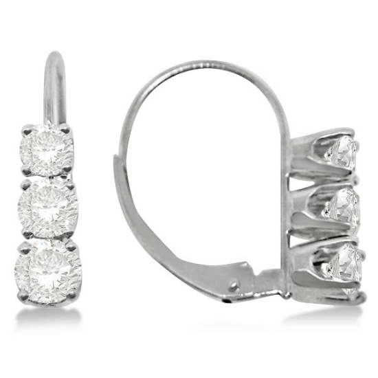 Three-Stone Leverback Diamond Earrings 14k White Gold 1.00ctw
