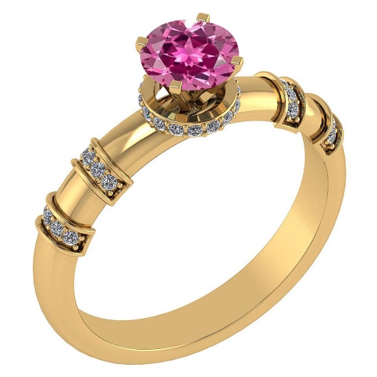 Certified .96 Ctw Genuine Pink Tourmaline And Diamond 14k Yellow Gold Engagement Ring