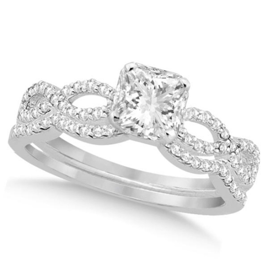 Infinity Princess Cut Diamond Bridal Ring Set 14k White Gold 1.15ctw