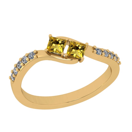0.30 Ctw SI2/I1 Citrine And Diamond 14K Yellow Gold two Stone Ring