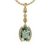 24.82 Ctw I2/I3 Green Amethyst And Diamond 10K Yellow Gold Pendant