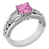 Certified 1.53 Ctw Pink Touramaline And Diamond Wedding/Engagement Style 14k White Gold Halo Ring MA