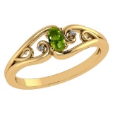 Certified 0.22 Ctw Peridot And Diamond 14k Yellow Gold Simple Ring