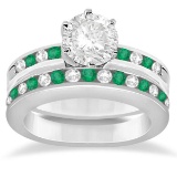 Semi-Eternity Emerald Gemstone Bridal Set Platinum 1.30 ctw