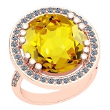 19.84 Ctw I2/I3 Lemon Topaz And Diamond 14k Rose Gold Engagement Halo Ring