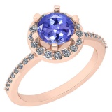 1.52 Ctw SI2/I1 Tanzanite And Diamond 14K Rose Gold Engagement Halo Ring