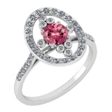 Certified 0.73 Ctw Pink Tourmaline And Diamond Ladies Fashion Halo Ring 14k White Gold MADE IN USA (