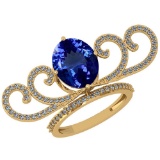 Certified 5.05 Ctw VS/SI1 Tanzanite and Diamond 14K Yellow Gold Vintage Style Ring