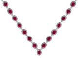 37.75 Ctw SI2/I1 Ruby And Diamond 14K White Gold Victorian Style Necklace