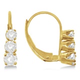 Three-Stone Leverback Diamond Earrings 14k Yellow Gold 0.50ctw