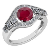 Certified 1.80 Ctw Ruby And Diamond Ladies Fashion Halo Ring 14K White Gold (VS/SI1) MADE IN USA