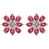 4.12 CTW PINK TOURMALINE AND DIAMOND 14k GOLD YELLOW STUD EARRINGS