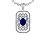 1.74 Ctw SI2/I1 Blue Sapphire And Diamond 14K White Gold Vintage Style Pendant
